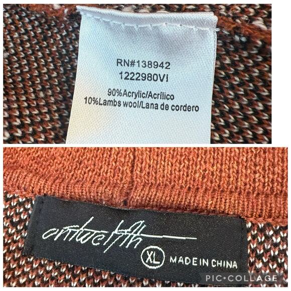 On Twelfth Rust Brown Bandana Print Cardigan XL Fringe Belted Boho Western Wool - Picture 10 of 13